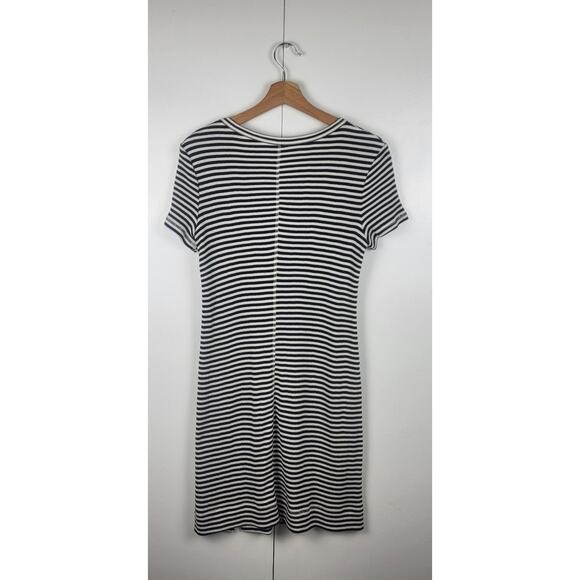 Theory Everyday Black White Cotton Stripe Crewneck T- Shirt Mini Dress | Medium - Picture 10 of 11